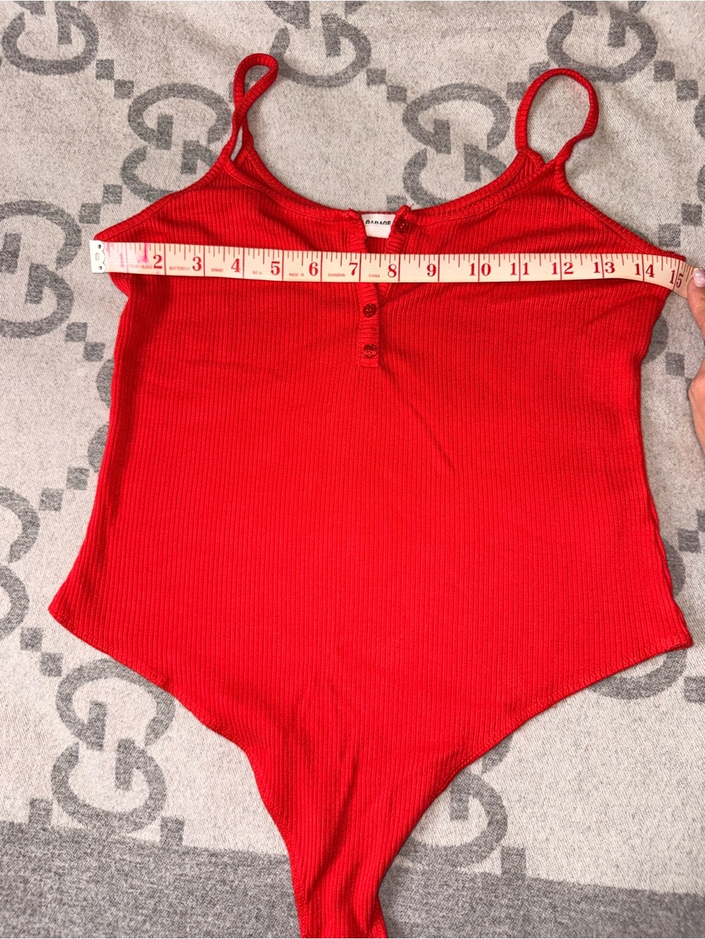 Garage Red Ribbed Button-Front Bodysuit - Picture 5 of 7